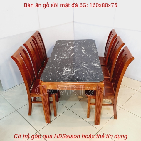 Bộ Bàn Ăn 6 Ghế - Mặt Đá Gỗ Sồi