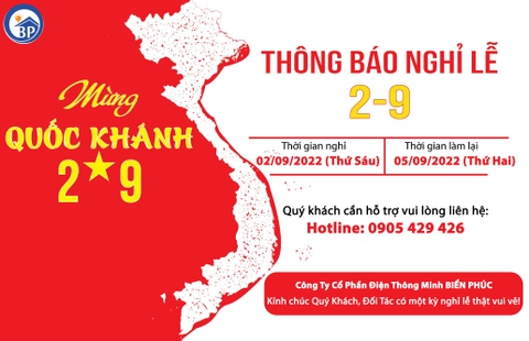 THÔNG BÁO LỊCH NGHỈ LỄ QUỐC KHÁNH 2/9