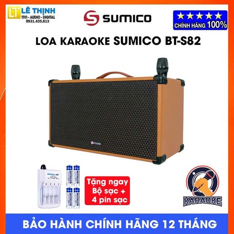Loa Bluetooth Karaoke Sumico BT-S82 - Công suất 250W -Pin 8 Giờ, Cổng phát lại USB, Tặng Kèm 2 micro UHF Chính hãng