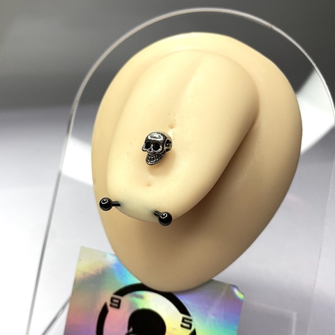 Khuyên Lưỡi skull mắt đính đá đen  KL122223