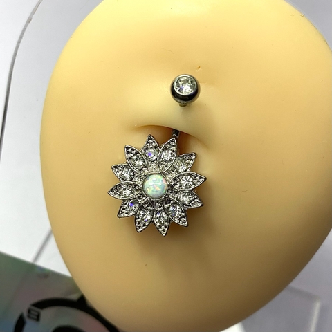 Khuyên rốn hoa opal trắng  Thân thép - mặt hợp kim KR122254