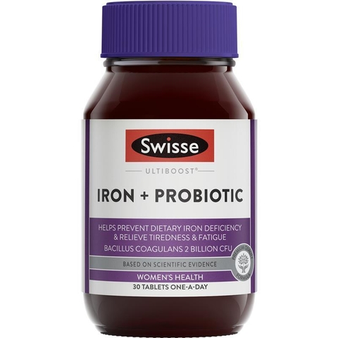 Viên uống bổ sung sắt và men vi sinh - Swisse Iron + Probiotic 30 Viên
