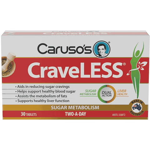 Viên uống hỗ trợ chức năng gan khỏe mạnh Carusos CraveLESS 30 Tablets