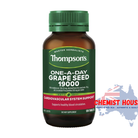 Viên uống hạt nho hỗ trợ tim mạch, tuần hoàn máu Thompson’s One-A-Day Grape Seed 19000mg 120 tablets