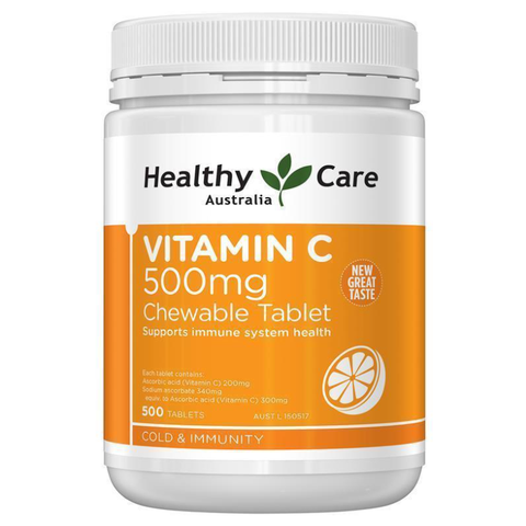 Viên C Hỗ Trợ Giảm Các Triệu Chứng Do Cảm Lạnh TĂNG ĐỀ KHÁNG Healthy Care Vitamin C 500mg Chewable