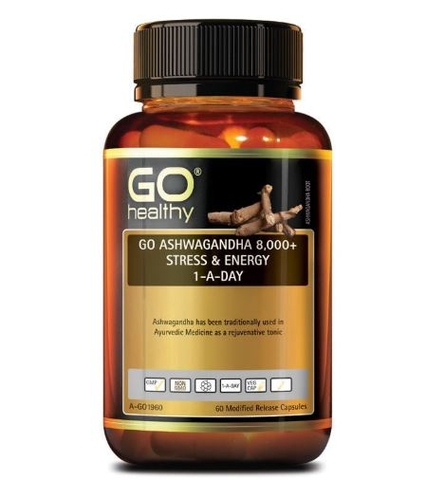 Viên uống tăng cường năng lượng và giảm stress Go Healthy Ashwagandha 8000+ Stress &.Energy 1 a day 60 caps