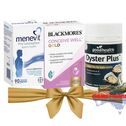 Combo Thụ Thai 3 món (Menevit + Hàu Oyster Plus + Blackmores Conceive Well Gold)