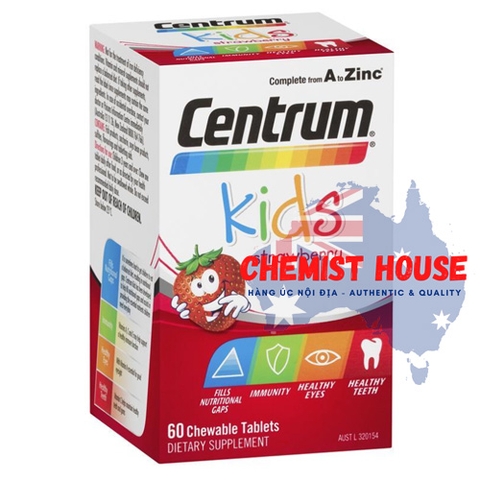 Centrum Kids Multi Vitamin 60 Strawberry Tablets - Vitamin Tổng Hợp cho bé 60 viên