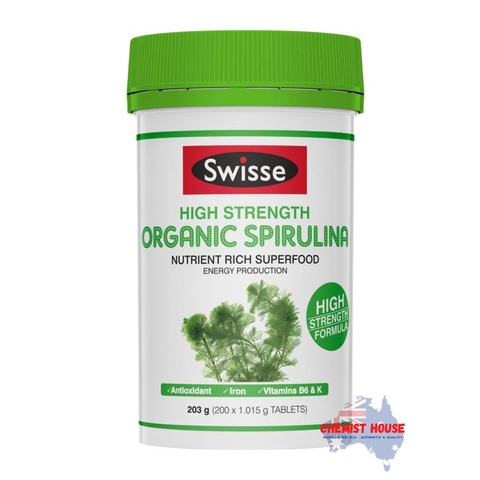 Swisse Tảo Xoắn Hữu Cơ Organic Spirulina 1000mg 200 Viên - Swisse Organic Spirulina 1000mg 200 Tablets