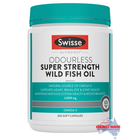 Swisse Ultiboost Dầu Cá Biển Tự Nhiên Omega 3 Không Mùi 2000mg 200 Viên Nang - Swisse Ultiboost Odourless Super Strength Wild Fish Oil 2000mg 200 Capsules