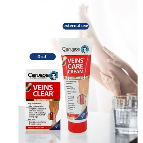 Combo Kem Bôi & Viên Uống Ngừa Suy Giãn Tĩnh Mạch Úc - Caruso''s Veins Care Clear
