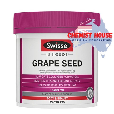 Swisse Ultiboost Grape Seed 14,25mg - Viên uống chống lão hóa với tinh chất hạt nho 300 viên