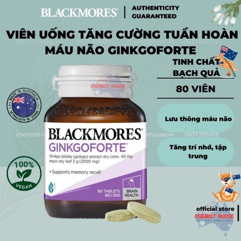 [Hàng Úc] Viên uống bổ não hoạt huyết dưỡng não cải thiện trí nhớ tập trung Blackmores Ginkgoforte Memory Support 80Viên