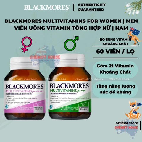 Blackmores Vitamin Tổng Hợp Nam Nữ Úc - Blackmores Multivitamin For Men | Women Tăng Năng Lượng Sức Khỏe Toàn Diện