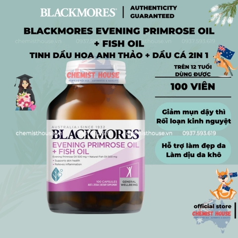 Tinh dầu hoa anh thảo+Dầu cá Úc -  Blackmores Evening Primrose Oil + Fish Oil 1000mg