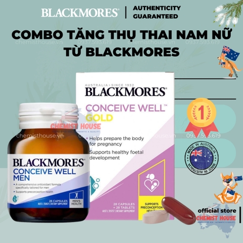Combo tăng thụ thai Úc Blackmores Conceive Well Gold + Conceive Well Men đầy đủ dưỡng chất thiết yếu cho bố mẹ
