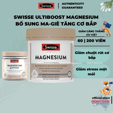 [Hàng Úc] Swisse Ultiboost Magnesium Viên Uống Bổ Sung Magie Tăng Cường Cơ Bắp Giảm Căng Thẳng Duy Trì Năng Lượng