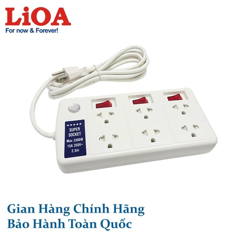 Ổ CẮM KÉO DÀI LIOA CÔNG SUẤT LỚN 6SS2.5-3 DÂY 3 LÕI CÓ NỐI ĐẤT - TIẾP ĐỊA