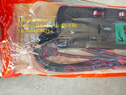 Ổ CẮM ĐIỆN LIOA 6 LỖ 6 CÔNG TẮC DÂY 3 LÕI - NỐI ĐẤT MODEL 6DOF33N