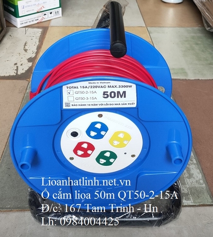 Ổ CẮM KÉO DÀI QUAY TAY LIOA KIỂU RULO 50M - 3300W ( QT50 - 2 - 15A)
