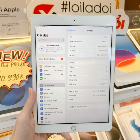 iPad Gen 7 bạc 32Gb cũ Wifi -99K-P100-JA-BH 12 tháng-KQMF3N