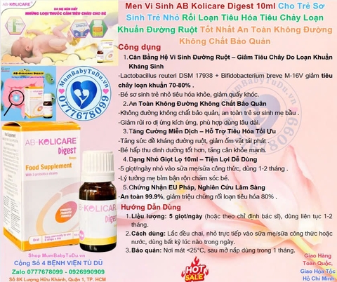 Men Vi Sinh AB Kolicare Digest 10ml 2026 – Men Vi Sinh Cho Trẻ Sơ Sinh Trẻ Nhỏ Rối Loạn Tiêu Hóa Tiêu Chảy Loạn Khuẩn Đường Ruột Kháng Sinh Chính Hãng Pháp Giá Rẻ Hỗ Trợ Cân Bằng Hệ Vi Sinh Tăng Miễn Dịch
