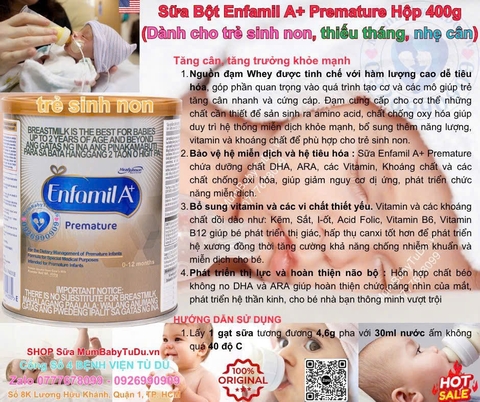 Sữa Bột Enfamil A+ Premature 400g Cho Trẻ Sinh Non Nhẹ Cân (0-12 Tháng) – Dinh Dưỡng Chuyên Biệt