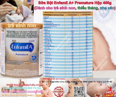 Sữa Bột Enfamil A+ Premature 400g Cho Trẻ Sinh Non Nhẹ Cân (0-12 Tháng) – Dinh Dưỡng Chuyên Biệt