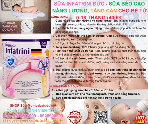 Sữa Nutricia Infatrini Powder 400g Của Đức Chính Hãng : Review Chi Tiết, Giá Bán, Thành Phần, Lợi Ích, Cách Pha Cho Bé Suy Dinh Dưỡng, Chậm Tăng Cân Từ 0-18 Tháng