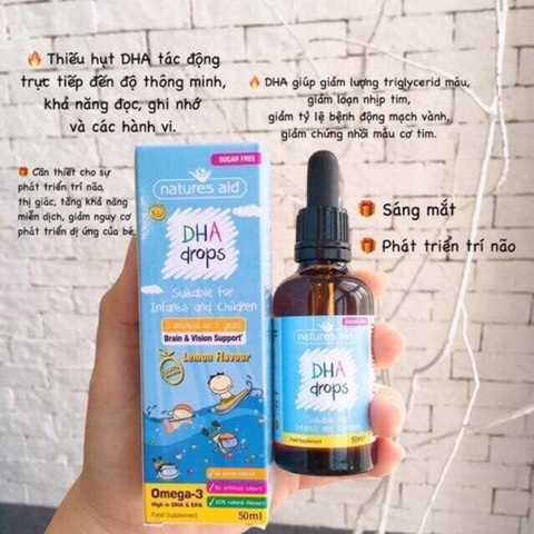 DHA drops dạng giọt Natures Aid cho bé từ 3 tháng tuổi 50ml