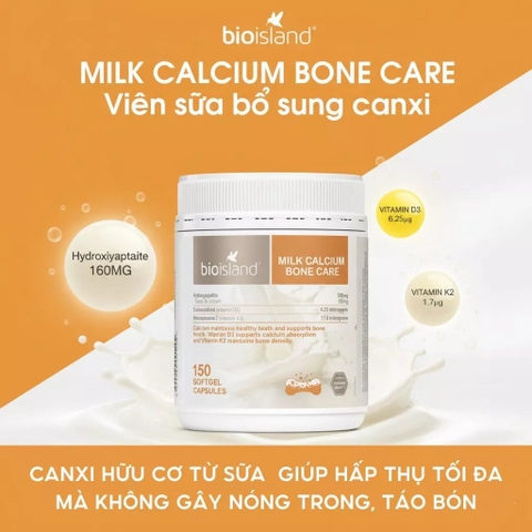Bio Island Milk Calcium Bone Care – Bổ Sung Canxi Từ Sữa Bò Với Vitamin D3 K2 Hỗ Trợ Xương Khỏe Mạnh, Duy Trì Mật Độ Xương