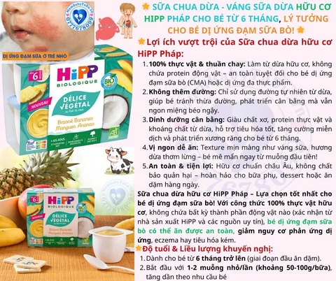 🌟 SỮA CHUA DỪA - VÁNG SỮA DỪA HỮU CƠ HIPP PHÁP CHO BÉ TỪ 6 THÁNG, LÝ TƯỞNG CHO BÉ DỊ ỨNG ĐẠM SỮA BÒ! 🌟