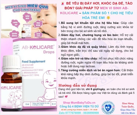 Men Vi Sinh AB-Kolicare Cho Trẻ Em Đầy Hơi Khóc Dạ Đề Táo Bón 2025 – Men Vi Sinh AB-Kolicare Hệ Tiêu Hóa Bé Sơ Sinh An Toàn Probiotic Giảm Đầy Hơi Táo Bón Khóc Dạ Đề Chính Hãng Giá Rẻ Số 1 Pháp