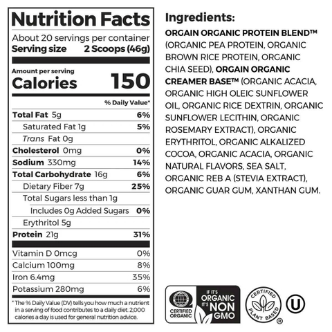 Bột Protein hữu cơ Orgain Organic Protein 920g hương Socola