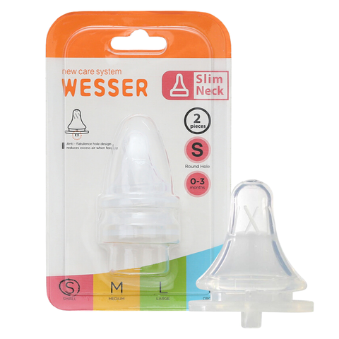 Bộ 2 núm ti Wesser cổ hẹp size S cho bé từ 0 - 3 tháng