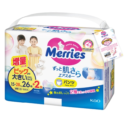Bỉm Tã quần Merries size XXL 26+2 (cho bé 15 - 28kg)