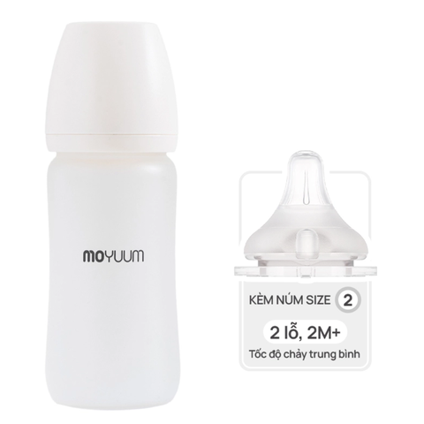 Bình sữa Thủy tinh tráng silicon Moyuum - 240ml - Kèm núm 2