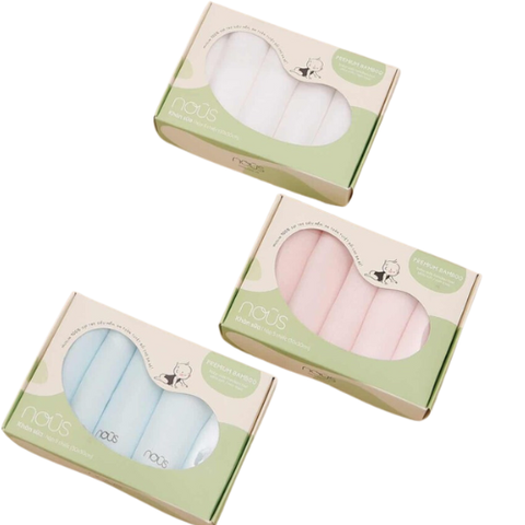 Set 5 khăn sữa Muslin Bamboo 100% sợi tre, thấm hút kháng khuẩn tự nhiên Nous