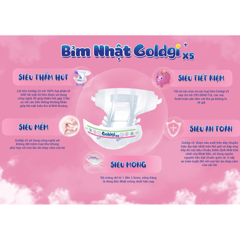 Bỉm Tã quần Goldgi+ X5 size XXL 32 miếng (cho bé > 15kg)