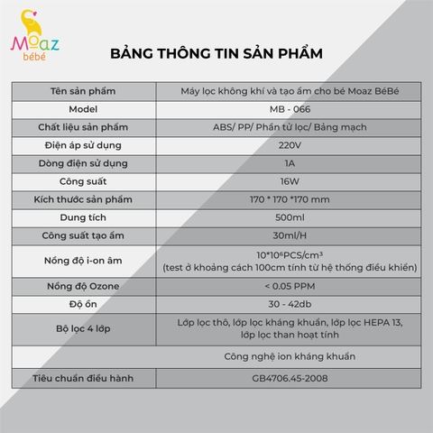 Máy lọc không khí và tạo ẩm Moaz BéBé MB - 066