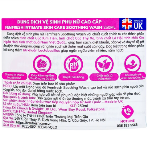 Dung Dịch Vệ Sinh Phụ Nữ Làm Dịu Da Femfresh Soothing Wash 250ml