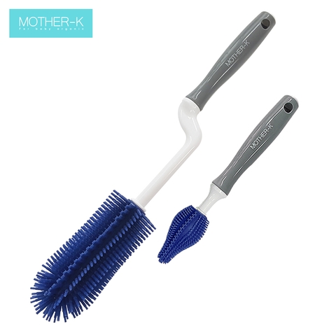 Bộ dụng cụ chổi cọ rửa bình 100% silicone Mother-K Hàn Quốc Màu Xanh