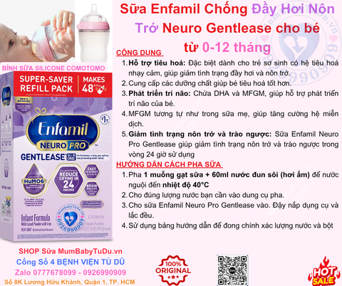 Sữa Enfamil chống đầy hơi nôn trớ Enfamil Neuro Pro Gentlease 0 –12 tháng hộp giấy 862g