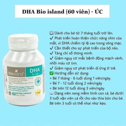 Viên Bổ sung dầu cá DHA cho bé của Úc Bio Island DHA Kids 60 viên