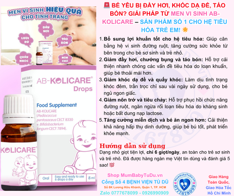 Men Vi Sinh AB – KOLICARE Drops 8ml – Giải Pháp Tối Ưu Cho Hệ Tiêu Hóa Trẻ Sơ Sinh!