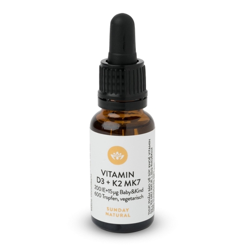 Vitamin D3K2 200 IU + 15mcg MK7 Sunday Natural 20ml cho trẻ khỏe xương cao lớn của Đức