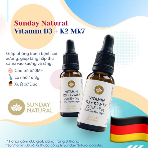 Vitamin D3 K2 MK7 SUNDAY NATURAL TĂNG CHIỀU CAO CHO BÉ - Đức