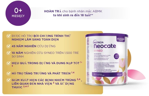🍼 Sữa Neocate Syneo 400g – Sữa y khoa đặc trị dị ứng đạm sữa bò, hỗ trợ tiêu hóa kém