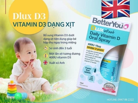 Dlux vitamin D dạng xịt của Anh 0 - 3 tuổi