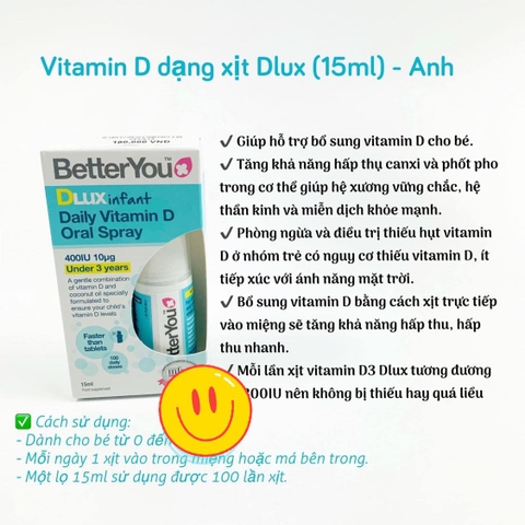 Dlux vitamin D dạng xịt của Anh 0 - 3 tuổi